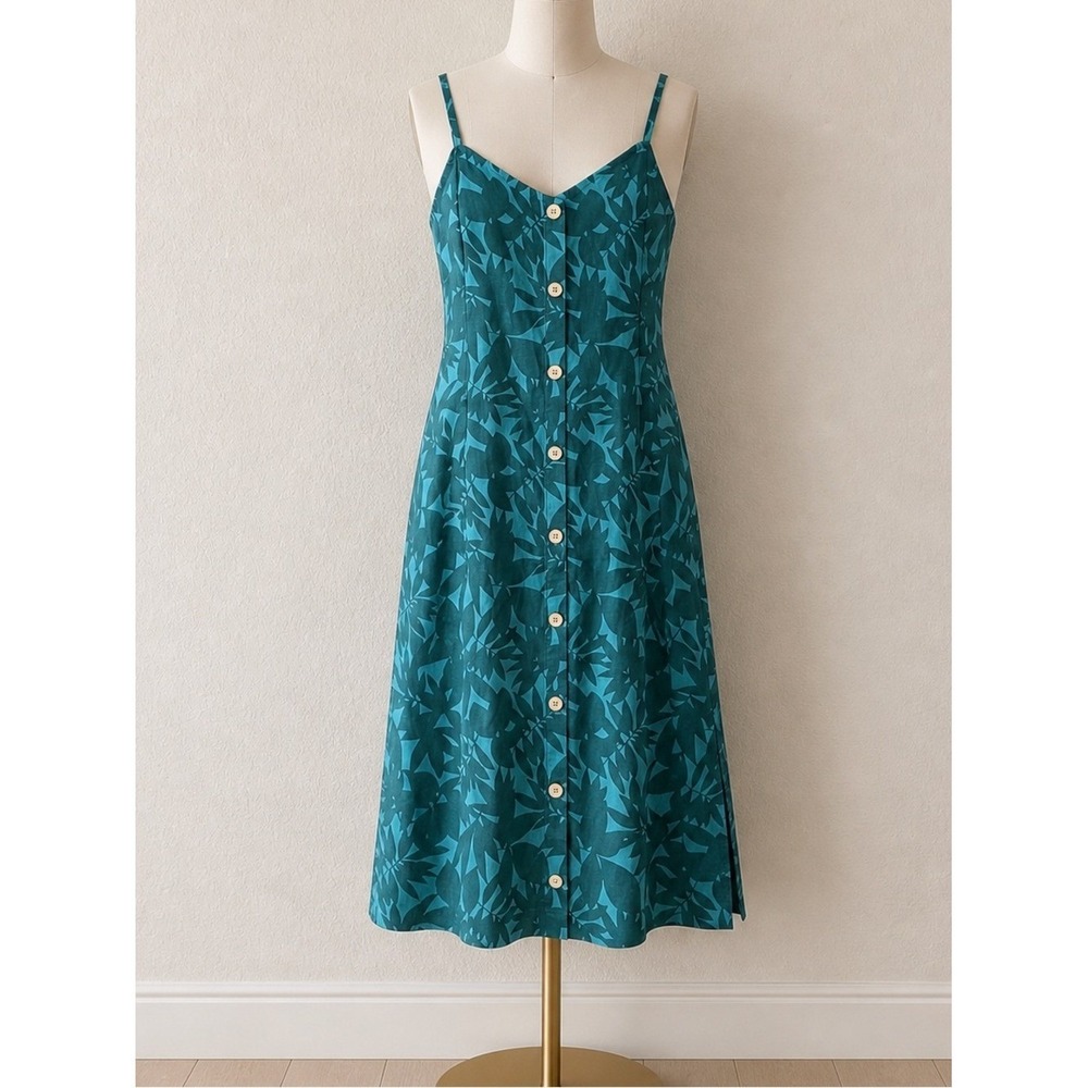Hemp Sleeveless Sundress M NEW Smocked Preppy Resort Tropical Coastal Boho Green